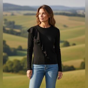 Nation Black Long Sleeve Ruffle Top
